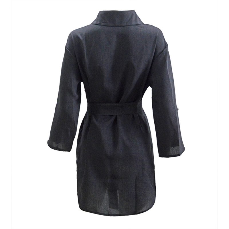 Lace-Up Rolled Sleeve Shirt Dress - Image 4