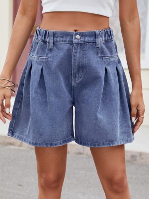 Women’s Baggy Elastic Waist Denim Shorts