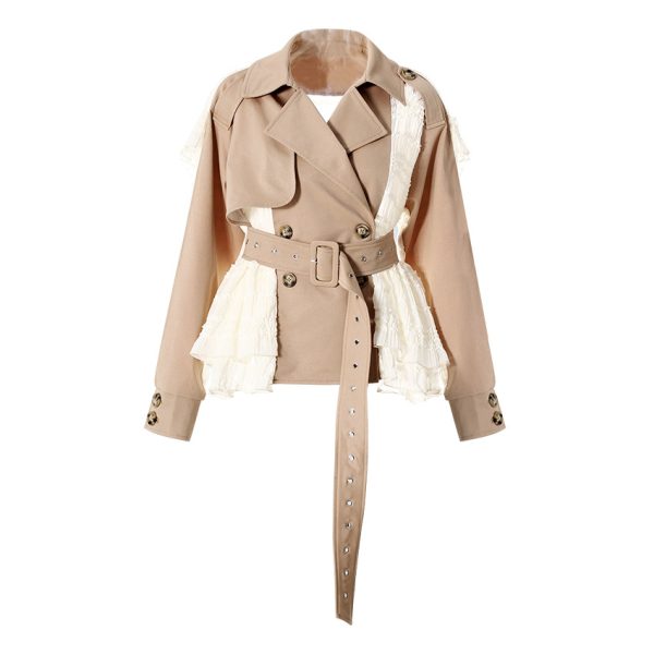 Women's Lace Stitching Slim Trench Coat