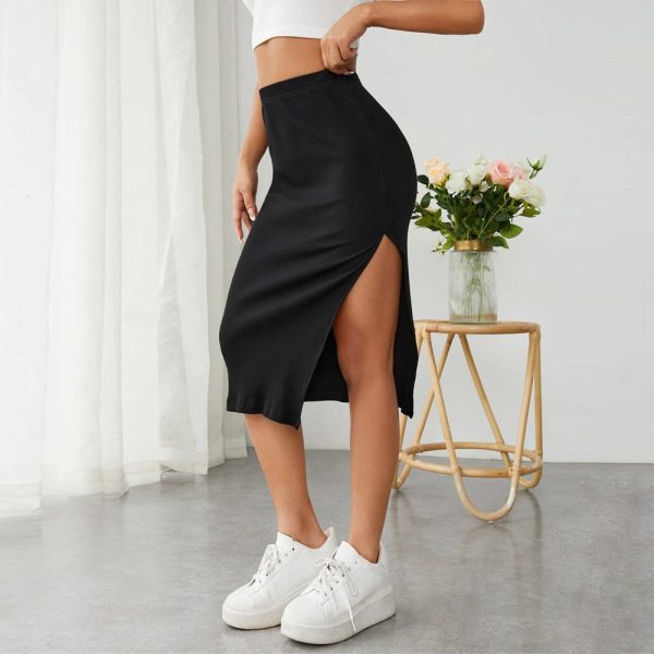 Elastic Waist Slit Bodycon Skirt