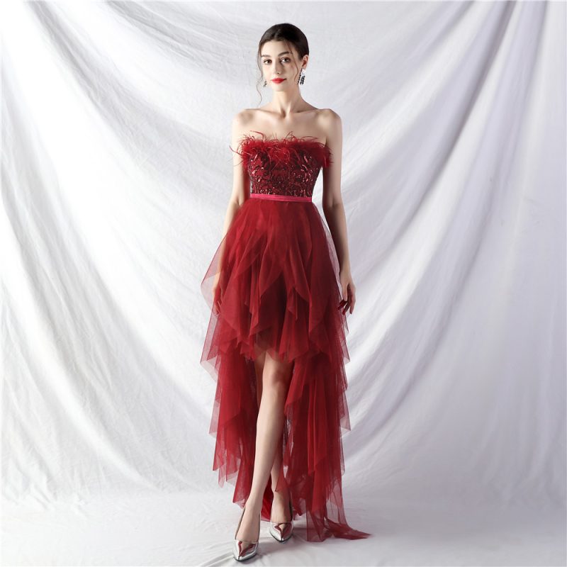Feather Sequin High-Low Dress - Image 3