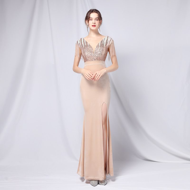 Velvet Gradient Sequin Slit Dress - Image 4