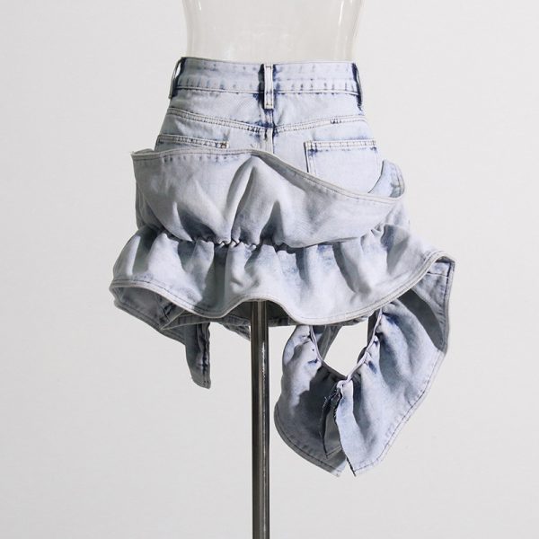 Sexy Patchwork Ruffled Denim Skirt - Image 3