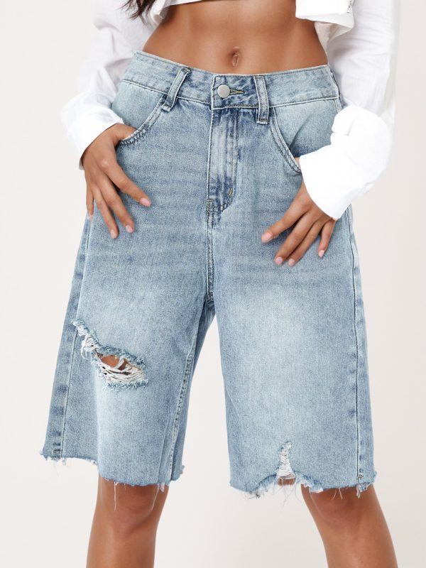 Women's High Waist Distressed Cropped Jeans - Image 3