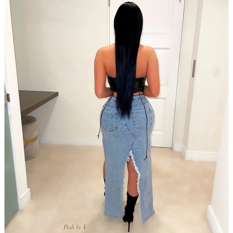 Summer Stretch Denim Long Skirt - Image 4