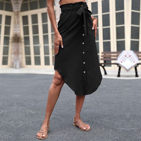 Black Asymmetric Slit Summer Skirt - Image 3