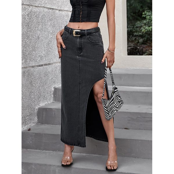 High Waist Slit Denim Skirt