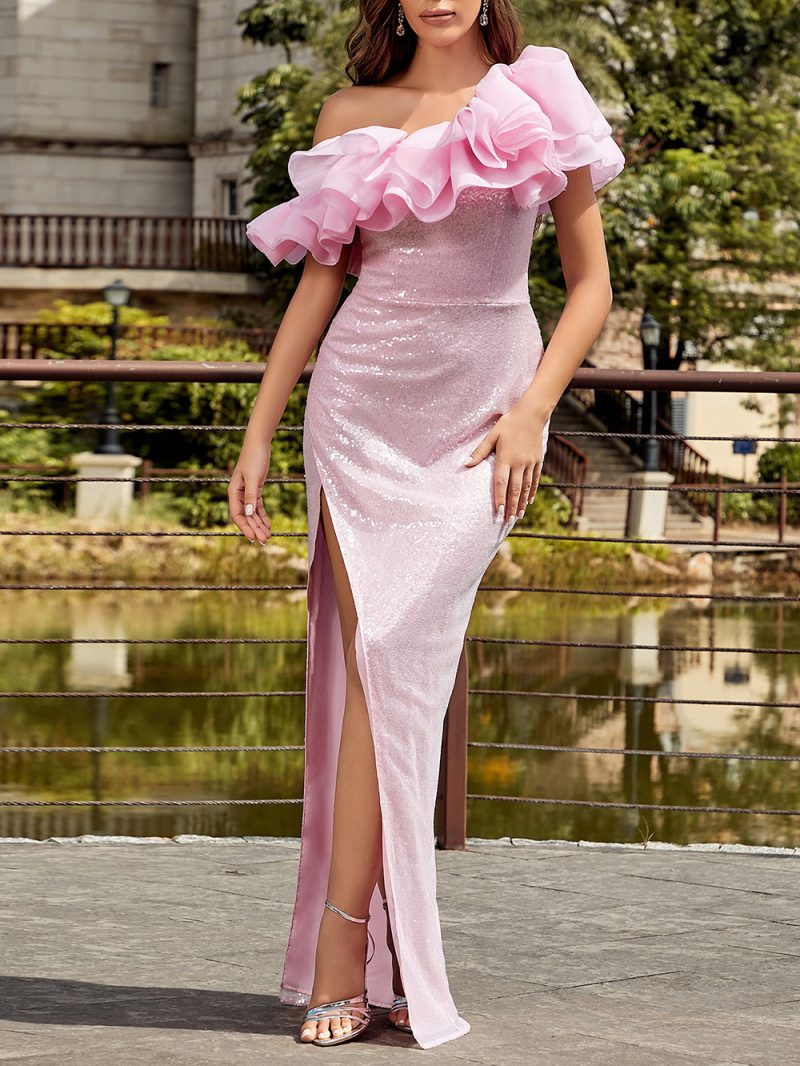 Sexy One-Shoulder Ruffle Sequin Dress - Image 3