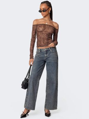 Low-Waist Leopard Pocket Jeans