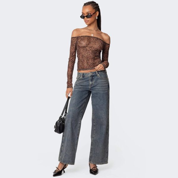 Low-Waist Leopard Pocket Jeans