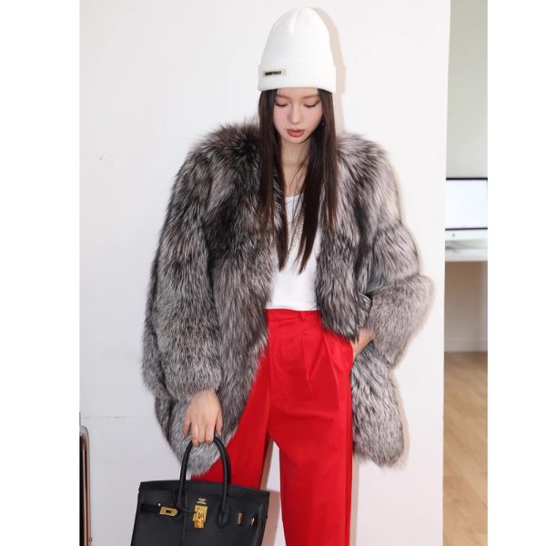 Women's Silver Fox Faux Fur Coat - Image 3