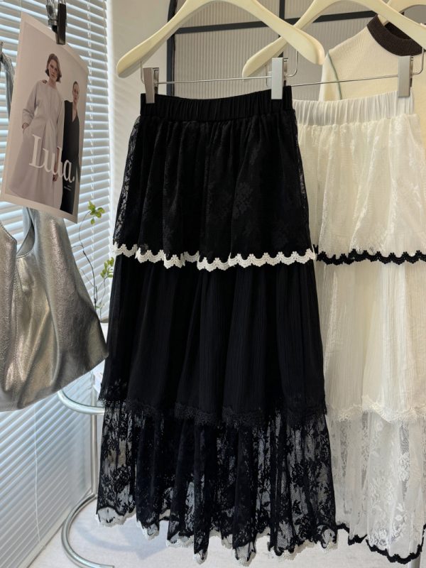 White Lace Tiered A-Line Skirt - Image 2