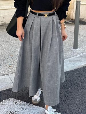 Retro High-Waist Pleated Swing Skirt