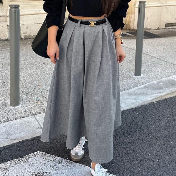 Retro High-Waist Pleated Swing Skirt