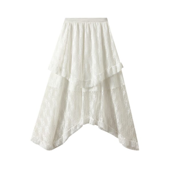 High Waist Lace Asymmetric Skirt - Image 2