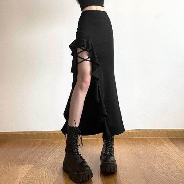 Solid Color High-Waist Split Skirt