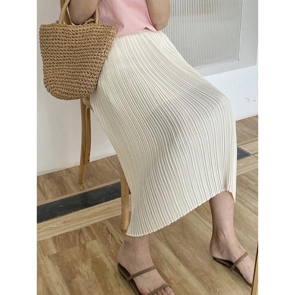 Slit Pleated High Waist Skirt