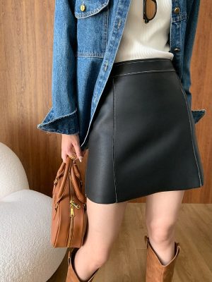 Retro Faux Leather A-Line Skirt