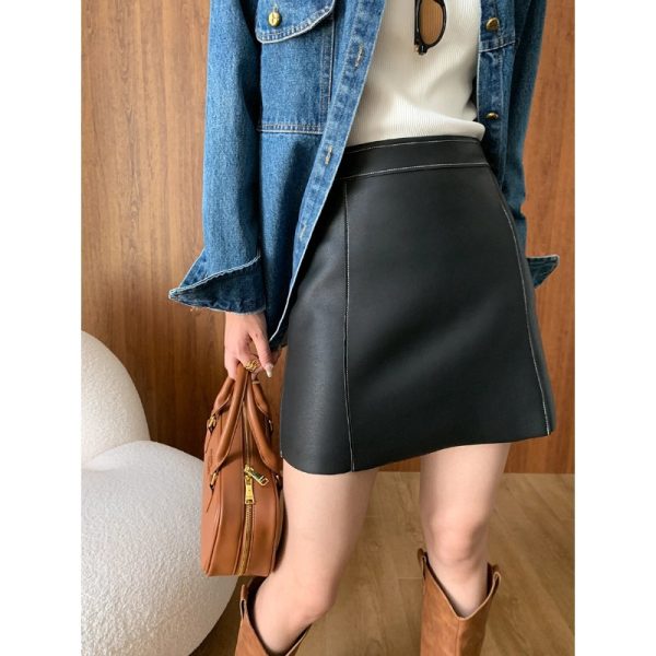 Retro Faux Leather A-Line Skirt