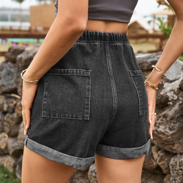 Tied Waist Curling Denim Shorts - Image 4