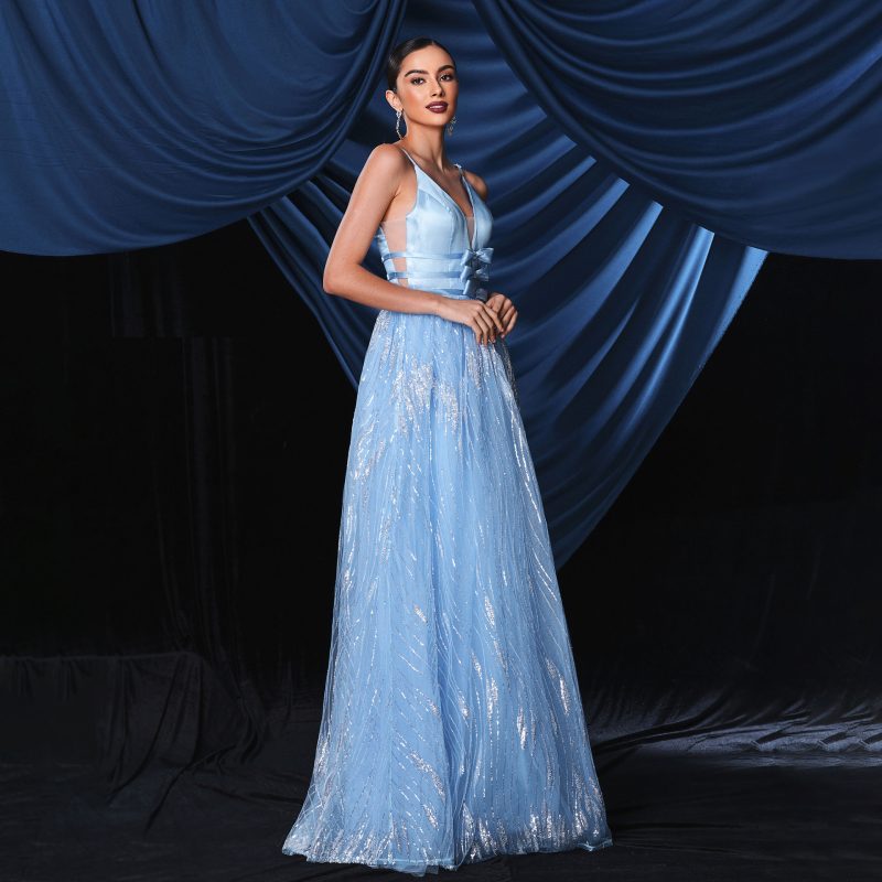 Elegant V-Neck Mesh Dress - Image 2