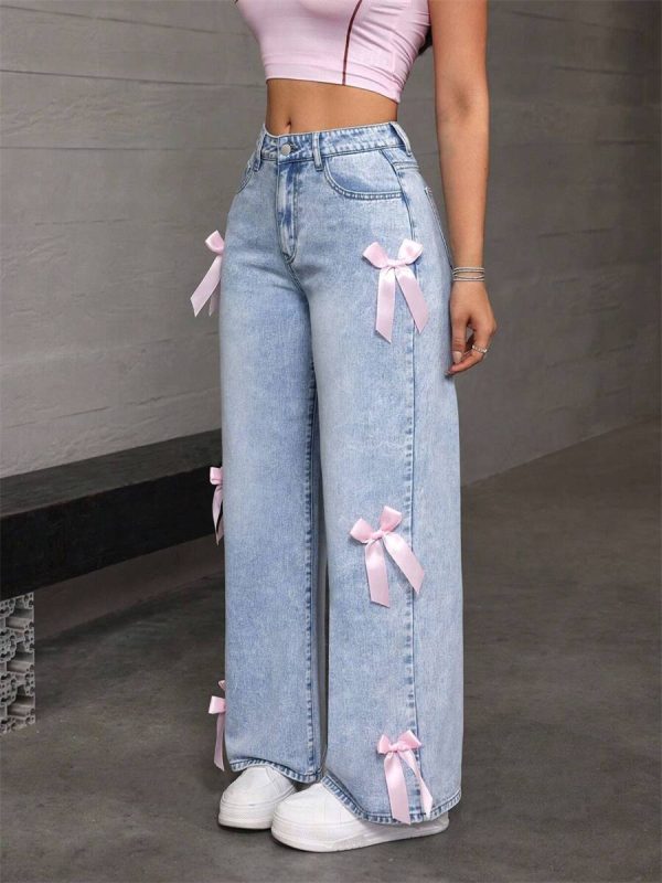 Bowknot Washed Wide-Leg Jeans - Image 2