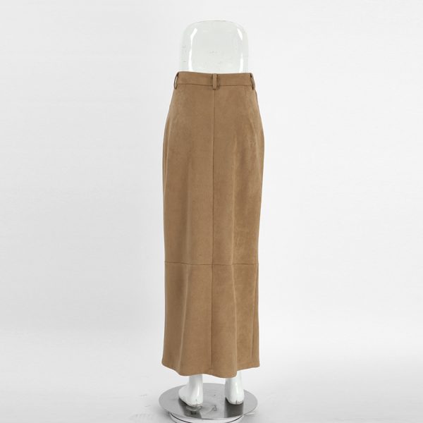 Classic Knitted Suede High-Waist Skirt - Image 3