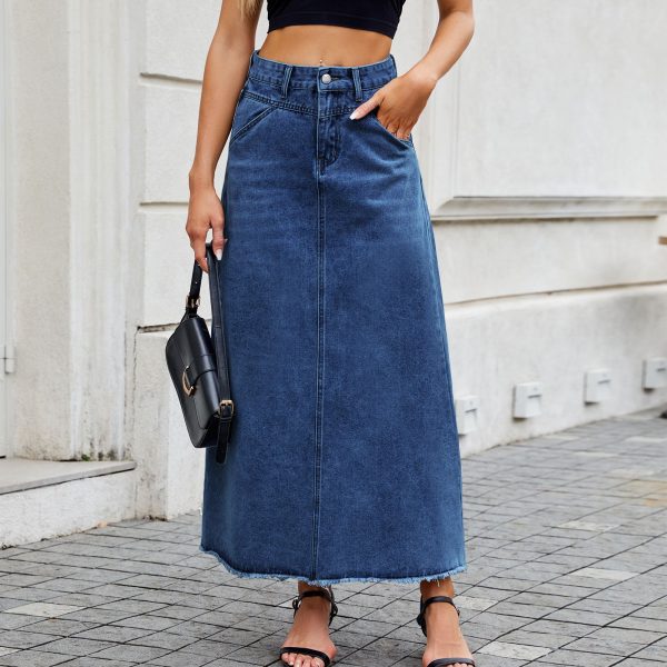 High-Waist Loose Denim Long Skirt - Image 3