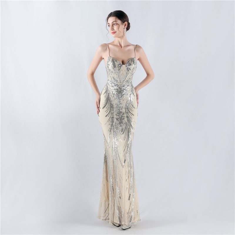 Corset Sequin Floral Evening Gown - Image 4