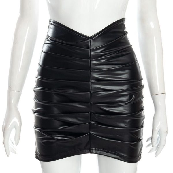 Women's Pleated Faux Leather Skirt - Image 4