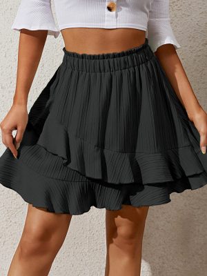 High-Waist Asymmetric Ruffled Skirt