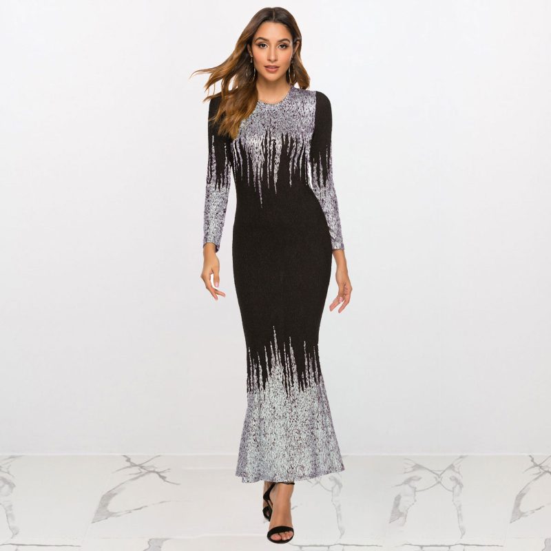 Printed Slim Fit Long Sleeve Dress
