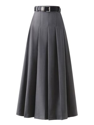 Korean High-Waist Pleated A-Line Skirt