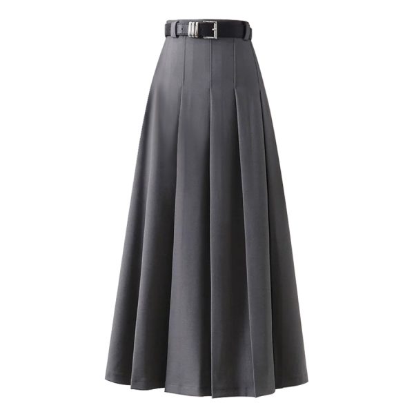 Korean High-Waist Pleated A-Line Skirt