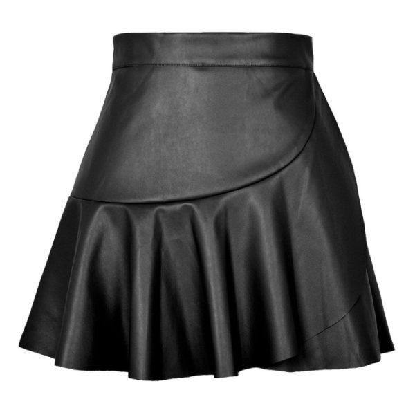 High Waist Ruched Leather Mini Skirt - Image 4