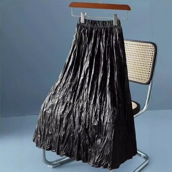 Leather Pleated A-Line Skirt - Image 4