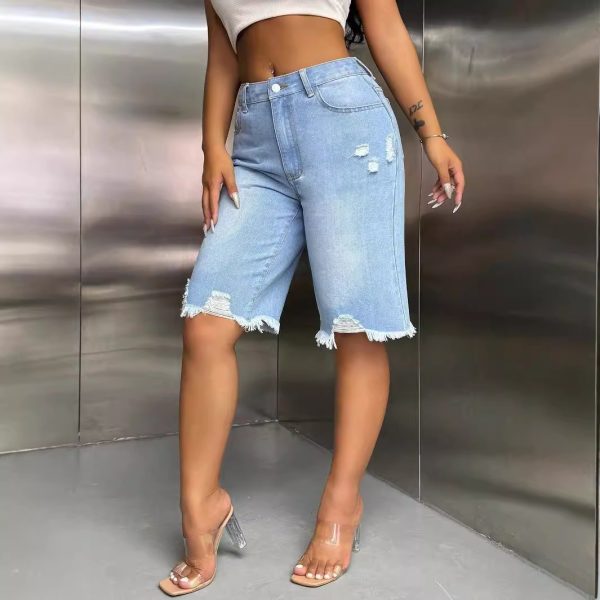 Women's Wide Leg Raw Hem Denim Shorts