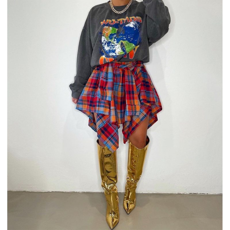 Asymmetric Plaid Faux Shirt Skirt - Image 3