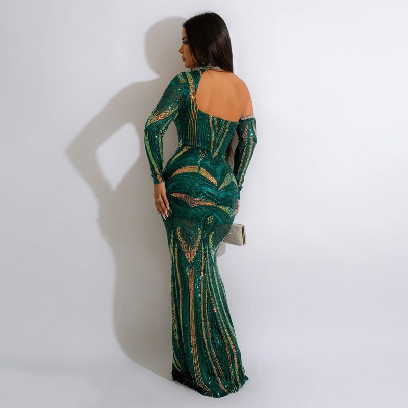 V Neck Sequined Halter Dress - Image 2