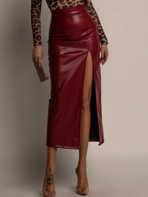 High-Waist Sheath Leather Skirt