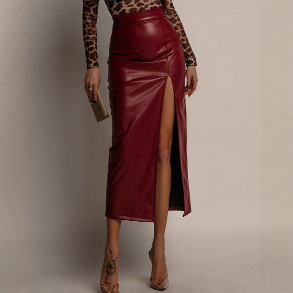 High-Waist Sheath Leather Skirt