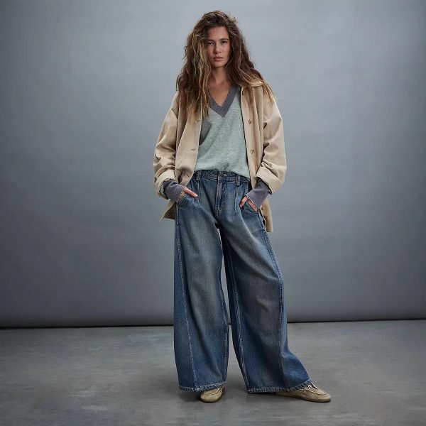 Washed Wide-Leg Loose Jeans