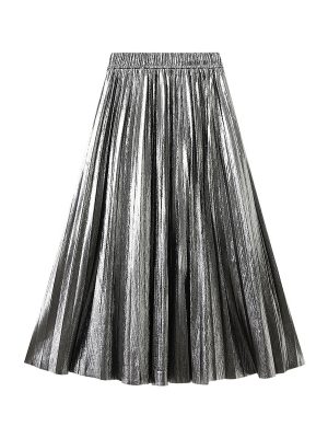 Women’s Metallic Pleated Midi Skirt