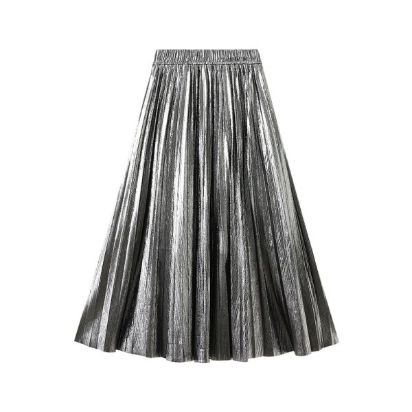 Women's Metallic Pleated Midi Skirt