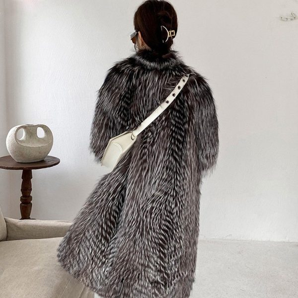 Women's Silver Fox Faux Fur Coat - Image 4