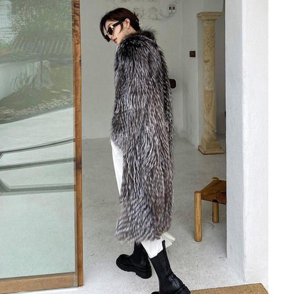 Women's Silver Fox Faux Fur Coat - Image 3