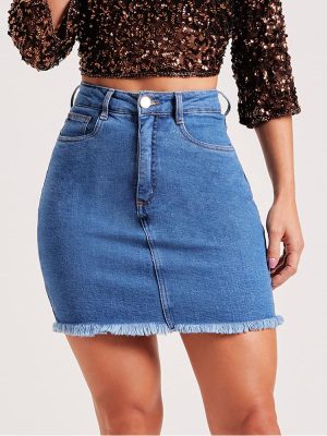 Summer Slim Fit Frayed Denim Skirt