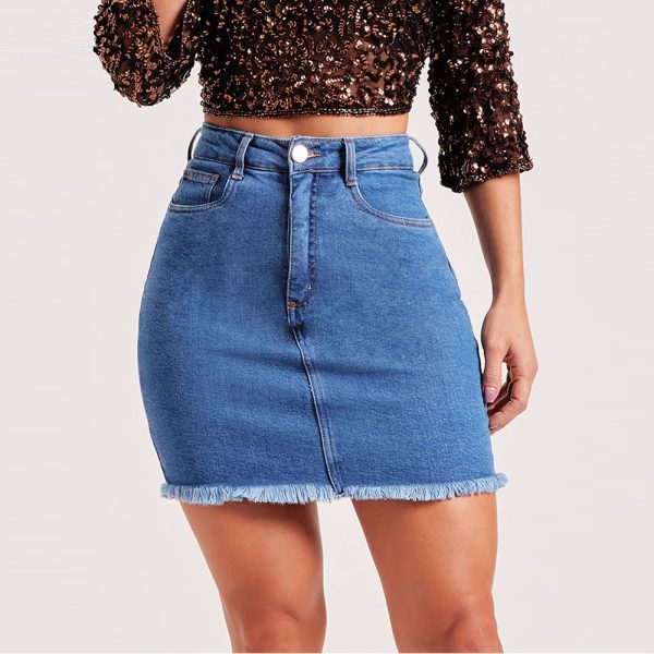 Summer Slim Fit Frayed Denim Skirt