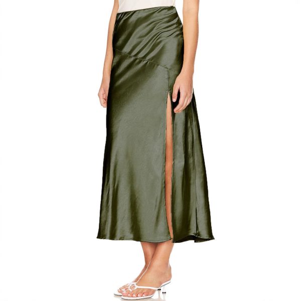 High-Waist Satin Split Long Skirt - Image 4