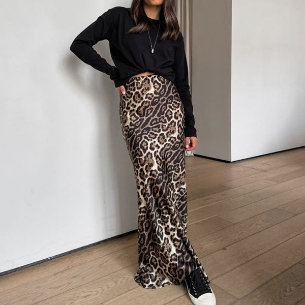 Leopard Print Satin Fishtail Skirt - Image 4